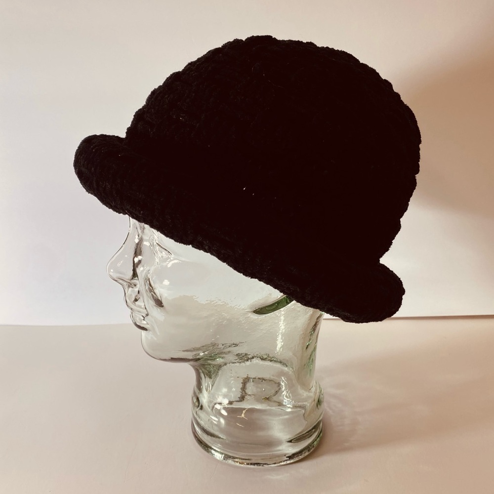90s Vintage Black Chenille Knit Bucket Hat